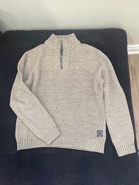 Taupe Quarter-Zip Knit Sweater